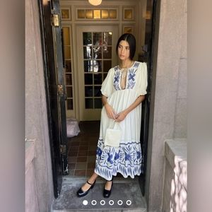 Urban Outfitters UO In The Meadow Maxi Dress  White & Blue Size S